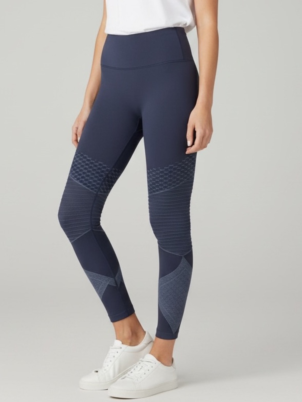 SPANX Look At Me Now Moto Navy Blue Indigo Sky Seamless Shaping Leggings Large